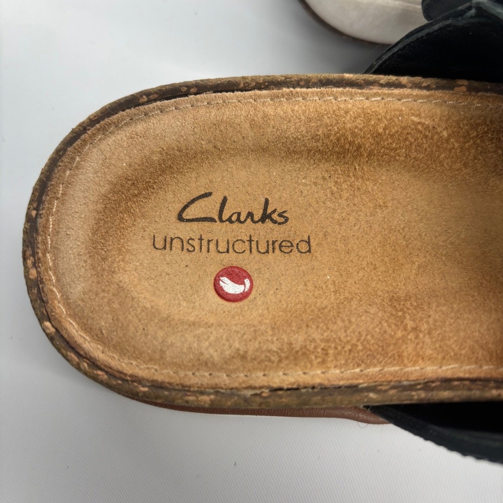 Clarks Elayne Ease Strap Sandals Women 8 Black Leopard Print Unstructured Slide - Picture 7 of 10